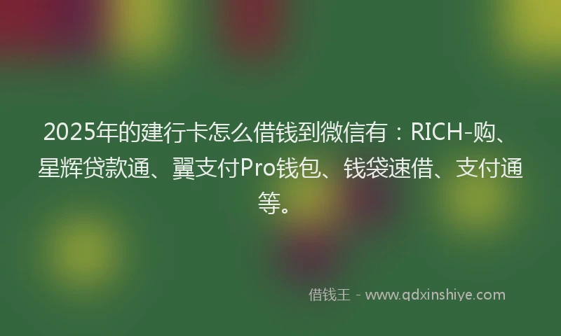 2025年的建行卡怎么借钱到微信有：RICH-购、星辉贷款通、翼支付Pro钱包、钱袋速借、支付通等。