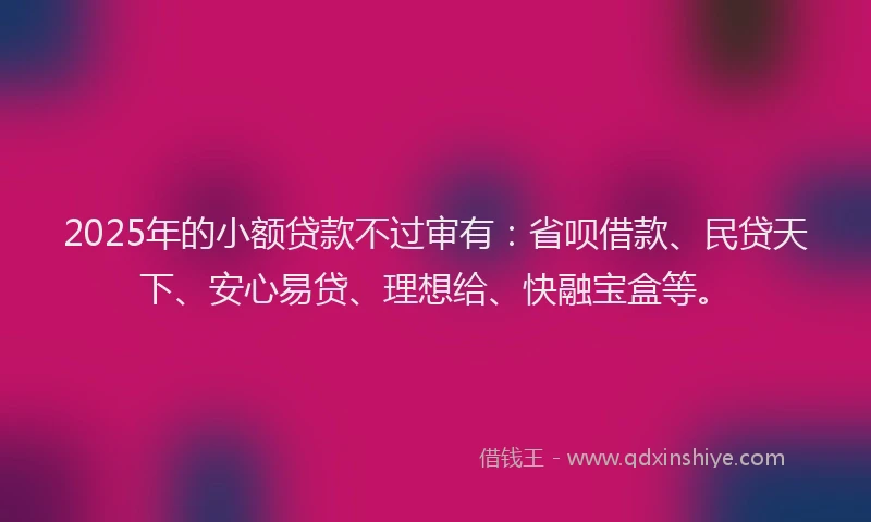 2025年的小额贷款不过审有：省呗借款、民贷天下、安心易贷、理想给、快融宝盒等。