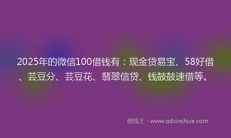 2025年的微信100借钱有：现金贷易宝、58好借、芸豆分、芸豆花、翡翠信贷、钱鼓鼓速借等。