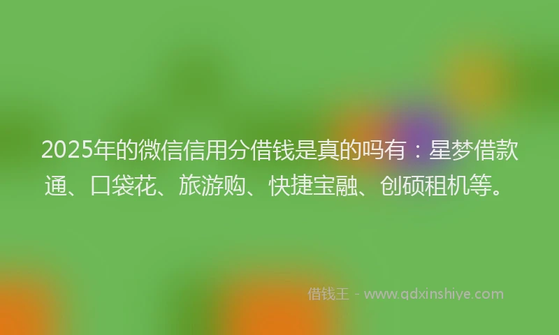 2025年的微信信用分借钱是真的吗有：星梦借款通、口袋花、旅游购、快捷宝融、创硕租机等。