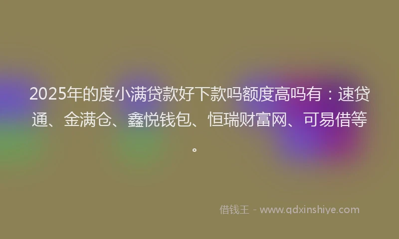 2025年的度小满贷款好下款吗额度高吗有：速贷通、金满仓、鑫悦钱包、恒瑞财富网、可易借等。