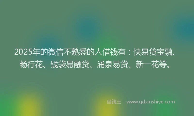 2025年的微信不熟悉的人借钱有：快易贷宝融、畅行花、钱袋易融贷、涌泉易贷、新一花等。