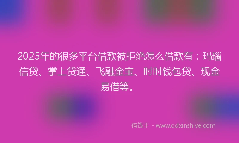 2025年的很多平台借款被拒绝怎么借款有：玛瑙信贷、掌上贷通、飞融金宝、时时钱包贷、现金易借等。