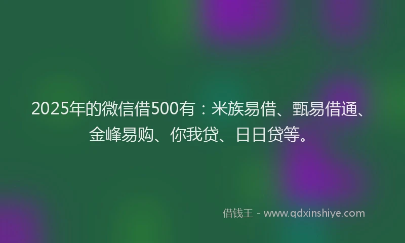 2025年的微信借500有：米族易借、甄易借通、金峰易购、你我贷、日日贷等。