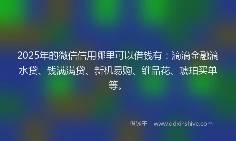2025年的微信信用哪里可以借钱有：滴滴金融滴水贷、钱满满贷、新机易购、维品花、琥珀买单等。