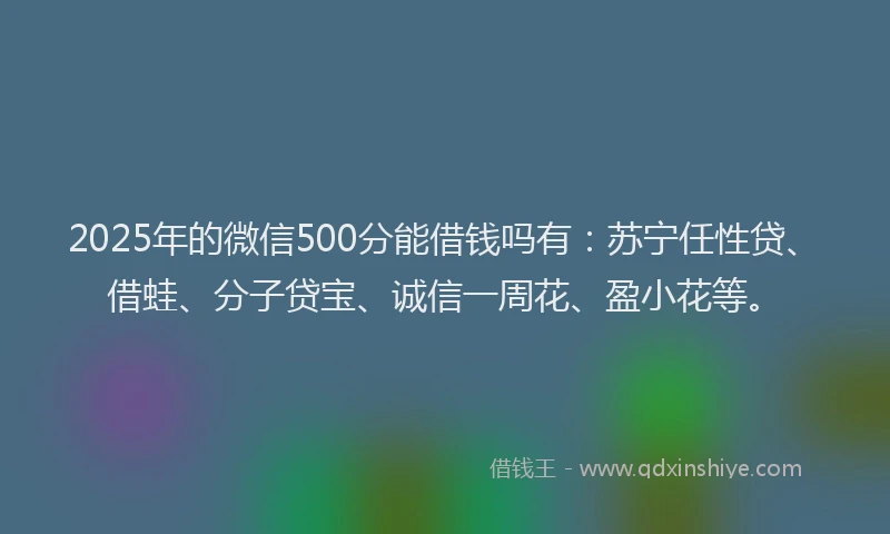 2025年的微信500分能借钱吗有：苏宁任性贷、借蛙、分子贷宝、诚信一周花、盈小花等。
