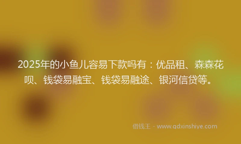 2025年的小鱼儿容易下款吗有：优品租、森森花呗、钱袋易融宝、钱袋易融途、银河信贷等。