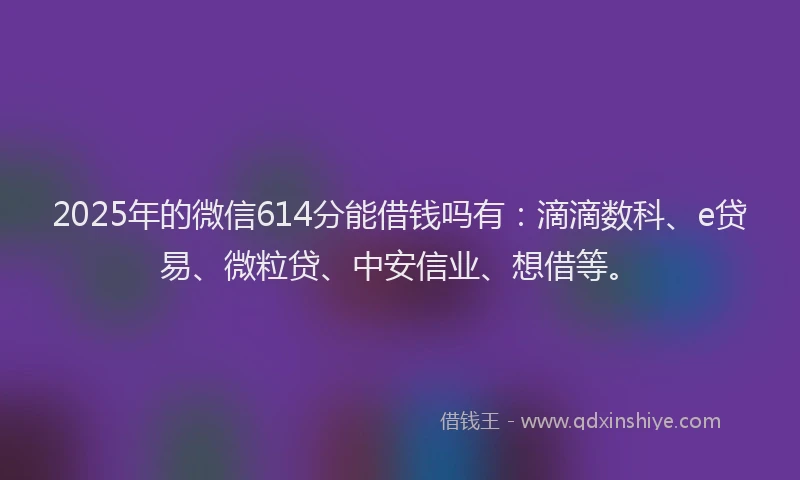 2025年的微信614分能借钱吗有：滴滴数科、e贷易、微粒贷、中安信业、想借等。