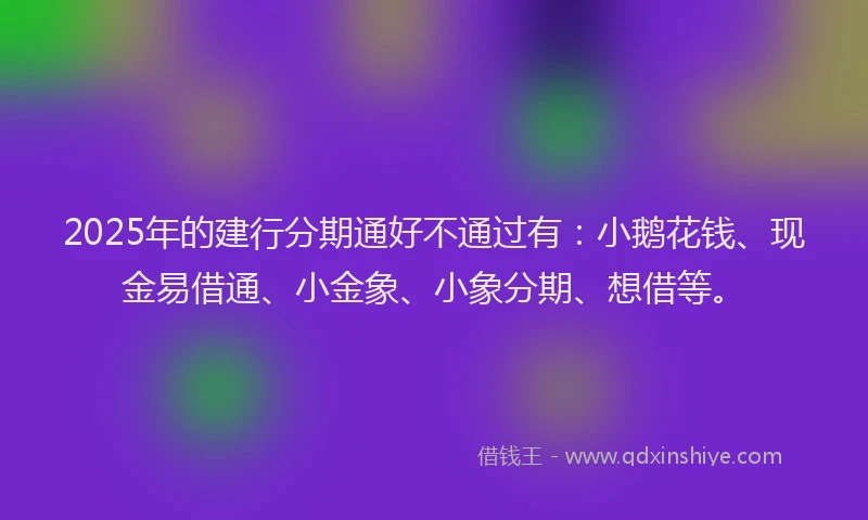 2025年的建行分期通好不通过有：小鹅花钱、现金易借通、小金象、小象分期、想借等。