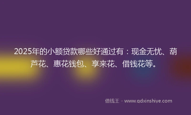 2025年的小额贷款哪些好通过有：现金无忧、葫芦花、惠花钱包、享来花、借钱花等。