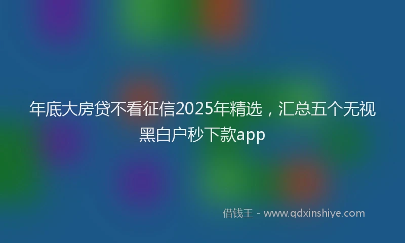 年底大房贷不看征信2025年精选，汇总五个无视黑白户秒下款app