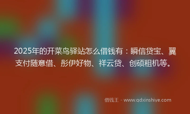 2025年的开菜鸟驿站怎么借钱有：瞬信贷宝、翼支付随意借、彤伊好物、祥云贷、创硕租机等。