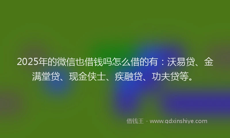 2025年的微信也借钱吗怎么借的有：沃易贷、金满堂贷、现金侠士、疾融贷、功夫贷等。