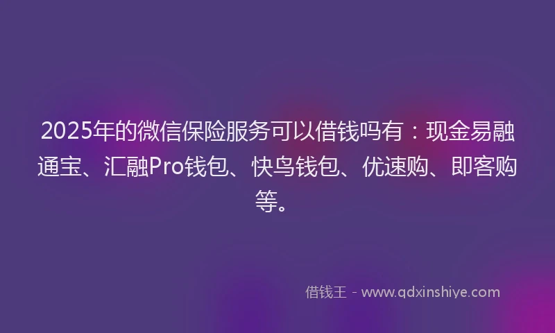 2025年的微信保险服务可以借钱吗有：现金易融通宝、汇融Pro钱包、快鸟钱包、优速购、即客购等。