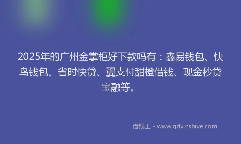 2025年的广州金掌柜好下款吗有：鑫易钱包、快鸟钱包、省时快贷、翼支付甜橙借钱、现金秒贷宝融等。