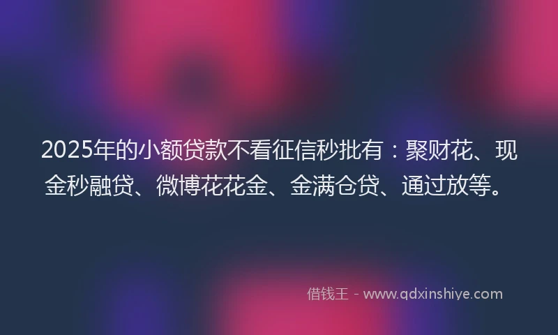 2025年的小额贷款不看征信秒批有：聚财花、现金秒融贷、微博花花金、金满仓贷、通过放等。