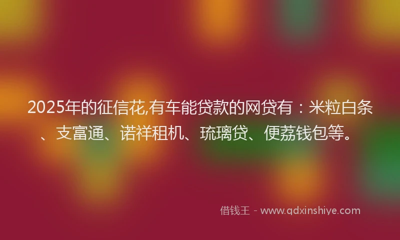 2025年的征信花,有车能贷款的网贷有：米粒白条、支富通、诺祥租机、琉璃贷、便荔钱包等。