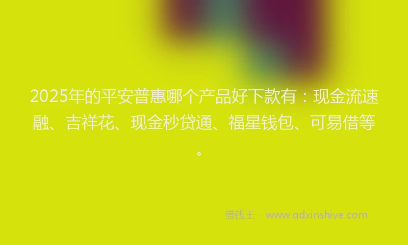 2025年的平安普惠哪个产品好下款有：现金流速融、吉祥花、现金秒贷通、福星钱包、可易借等。