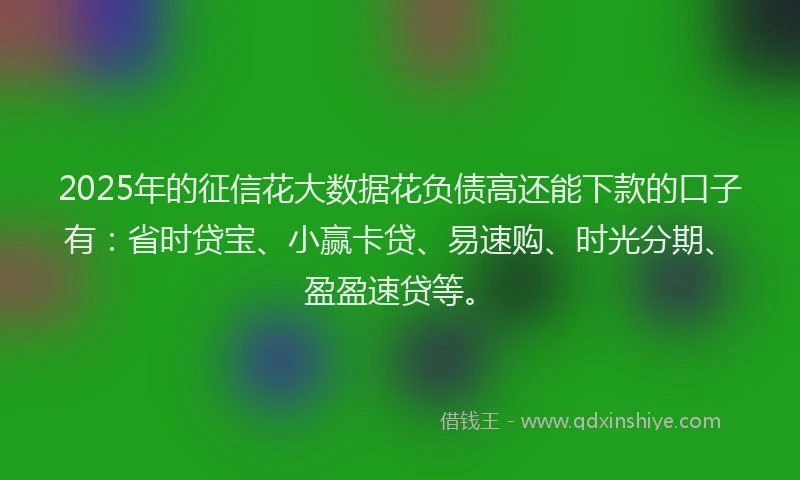 2025年的征信花大数据花负债高还能下款的口子有：省时贷宝、小赢卡贷、易速购、时光分期、盈盈速贷等。