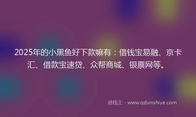 2025年的小黑鱼好下款嘛有：借钱宝易融、京卡汇、借款宝速贷、众帮商城、银票网等。