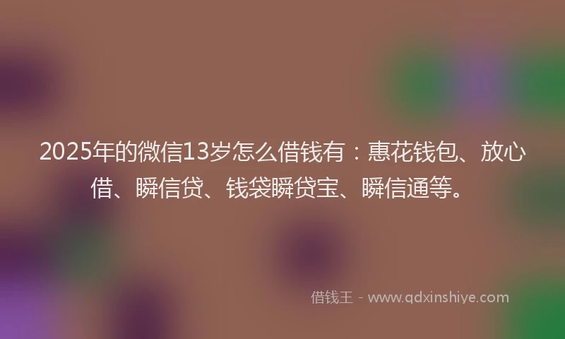 2025年的微信13岁怎么借钱有：惠花钱包、放心借、瞬信贷、钱袋瞬贷宝、瞬信通等。