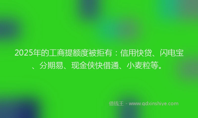 2025年的工商提额度被拒有：信用快贷、闪电宝、分期易、现金侠快借通、小麦粒等。