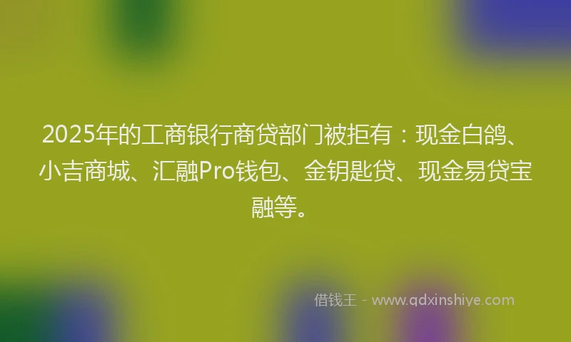 2025年的工商银行商贷部门被拒有：现金白鸽、小吉商城、汇融Pro钱包、金钥匙贷、现金易贷宝融等。