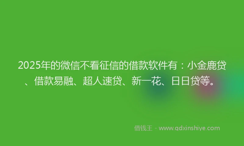 2025年的微信不看征信的借款软件有：小金鹿贷、借款易融、超人速贷、新一花、日日贷等。