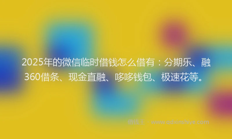 2025年的微信临时借钱怎么借有：分期乐、融360借条、现金直融、哆哆钱包、极速花等。
