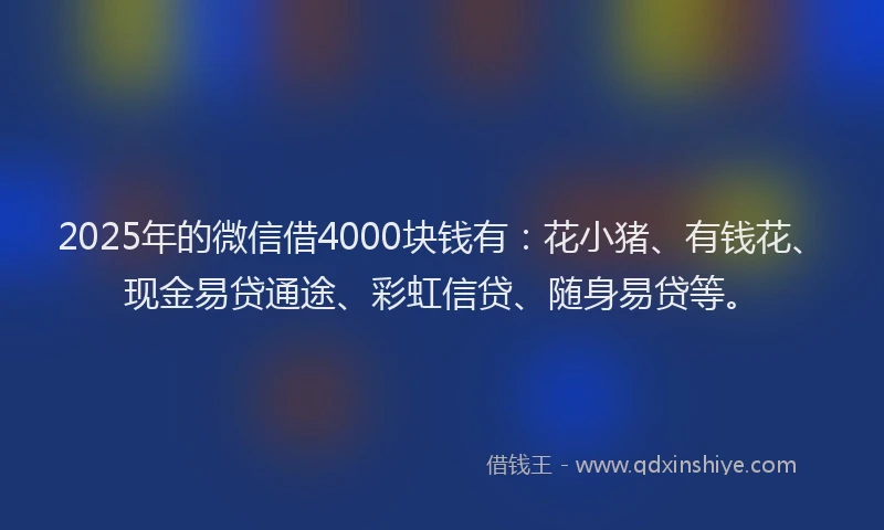 2025年的微信借4000块钱有：花小猪、有钱花、现金易贷通途、彩虹信贷、随身易贷等。