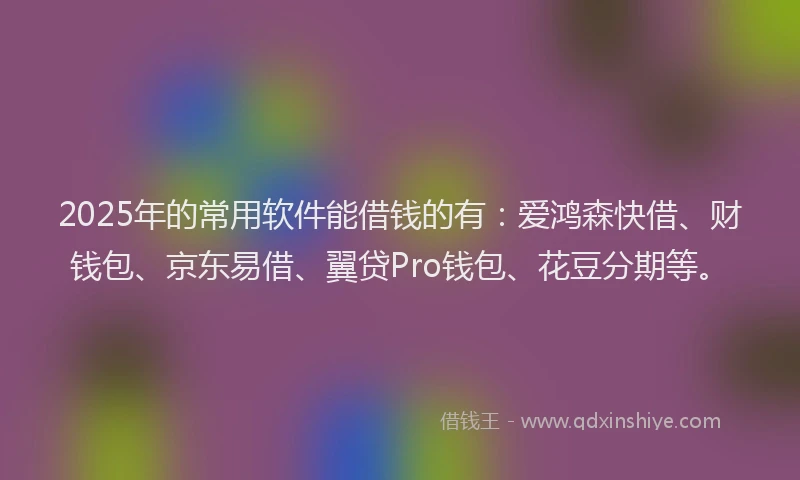 2025年的常用软件能借钱的有：爱鸿森快借、财钱包、京东易借、翼贷Pro钱包、花豆分期等。