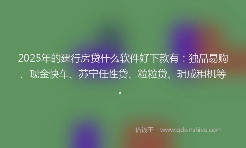 2025年的建行房贷什么软件好下款有：独品易购、现金快车、苏宁任性贷、粒粒贷、玥成租机等。