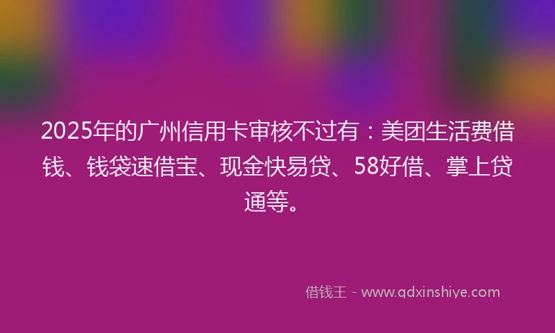 2025年的广州信用卡审核不过有：美团生活费借钱、钱袋速借宝、现金快易贷、58好借、掌上贷通等。