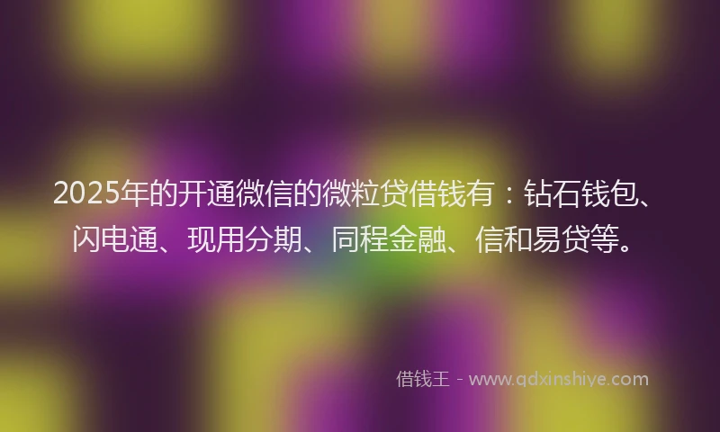 2025年的开通微信的微粒贷借钱有：钻石钱包、闪电通、现用分期、同程金融、信和易贷等。