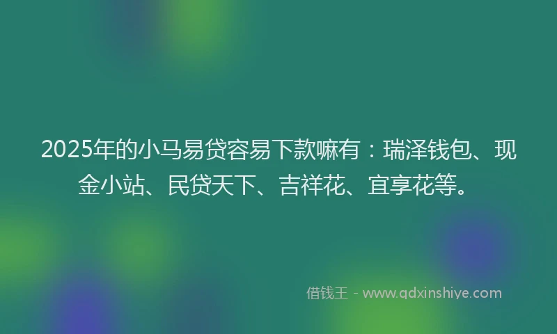 2025年的小马易贷容易下款嘛有：瑞泽钱包、现金小站、民贷天下、吉祥花、宜享花等。