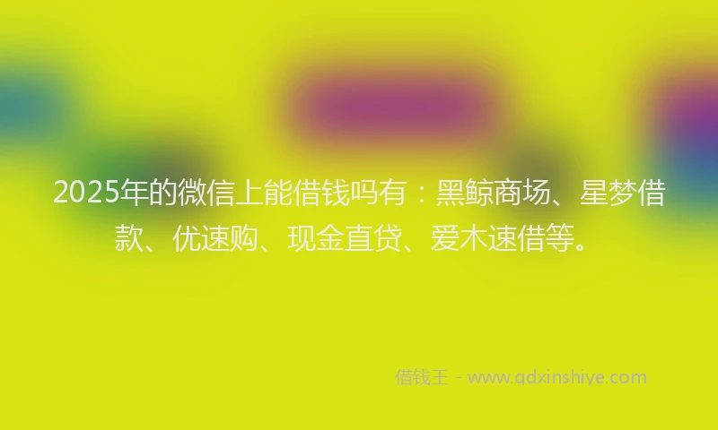 2025年的微信上能借钱吗有：黑鲸商场、星梦借款、优速购、现金直贷、爱木速借等。