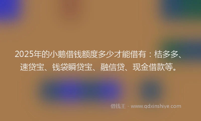 2025年的小鹅借钱额度多少才能借有：桔多多、速贷宝、钱袋瞬贷宝、融信贷、现金借款等。