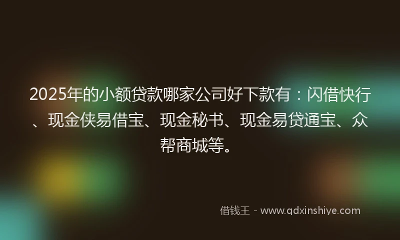 2025年的小额贷款哪家公司好下款有：闪借快行、现金侠易借宝、现金秘书、现金易贷通宝、众帮商城等。