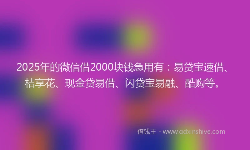 2025年的微信借2000块钱急用有：易贷宝速借、桔享花、现金贷易借、闪贷宝易融、酷购等。