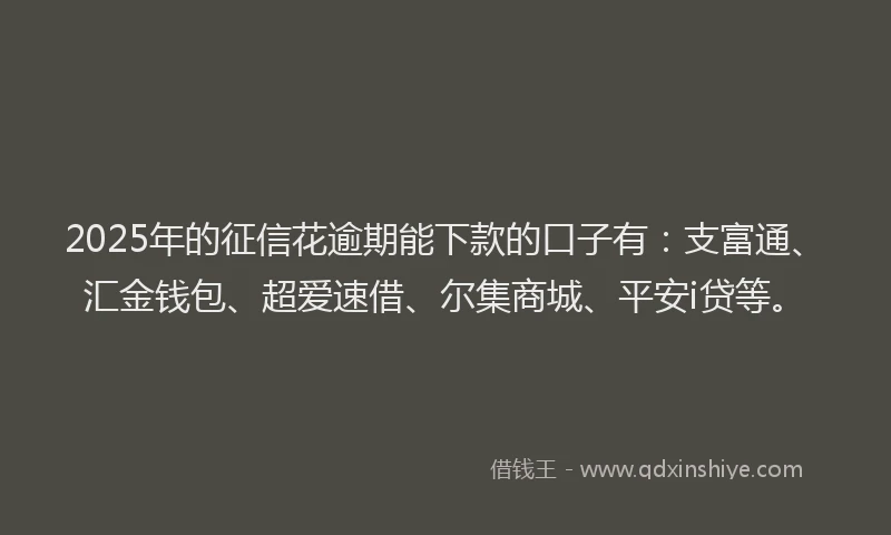 2025年的征信花逾期能下款的口子有：支富通、汇金钱包、超爱速借、尔集商城、平安i贷等。
