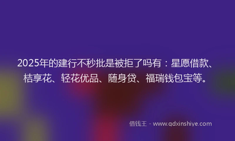 2025年的建行不秒批是被拒了吗有：星愿借款、桔享花、轻花优品、随身贷、福瑞钱包宝等。