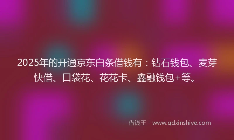 2025年的开通京东白条借钱有：钻石钱包、麦芽快借、口袋花、花花卡、鑫融钱包+等。