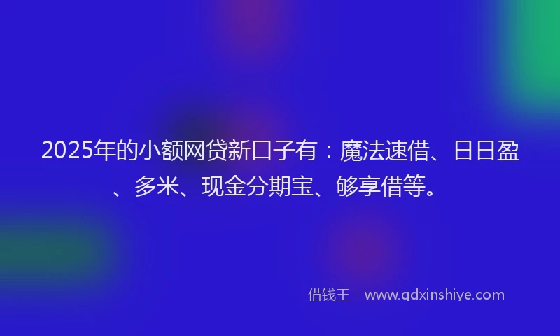 2025年的小额网贷新口子有：魔法速借、日日盈、多米、现金分期宝、够享借等。