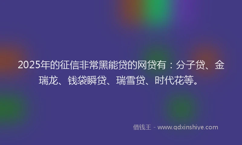 2025年的征信非常黑能贷的网贷有：分子贷、金瑞龙、钱袋瞬贷、瑞雪贷、时代花等。