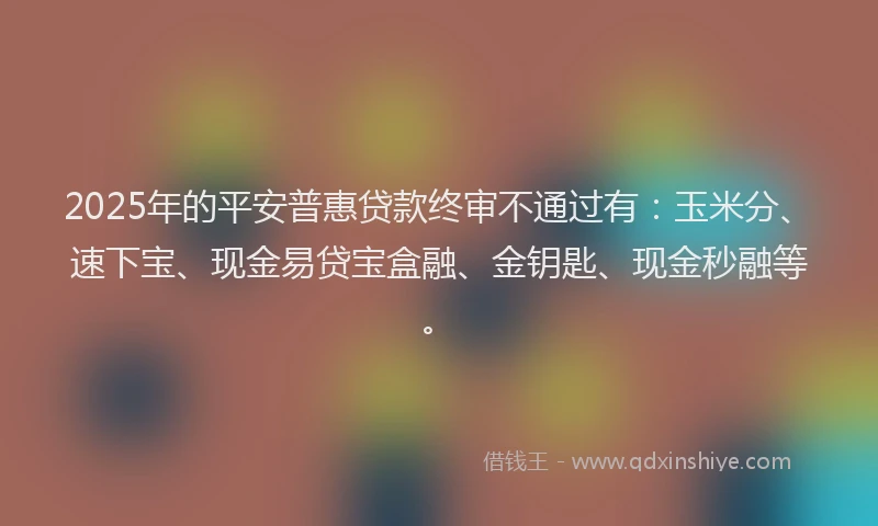 2025年的平安普惠贷款终审不通过有：玉米分、速下宝、现金易贷宝盒融、金钥匙、现金秒融等。
