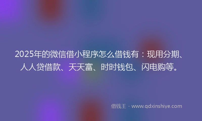2025年的微信借小程序怎么借钱有：现用分期、人人贷借款、天天富、时时钱包、闪电购等。