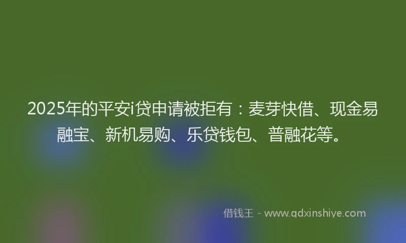 2025年的平安i贷申请被拒有：麦芽快借、现金易融宝、新机易购、乐贷钱包、普融花等。