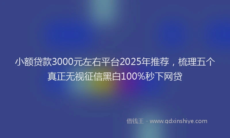 小额贷款3000元左右平台2025年推荐，梳理五个真正无视征信黑白100%秒下网贷