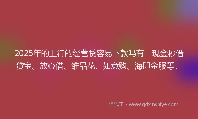 2025年的工行的经营贷容易下款吗有：现金秒借贷宝、放心借、维品花、如意购、海印金服等。