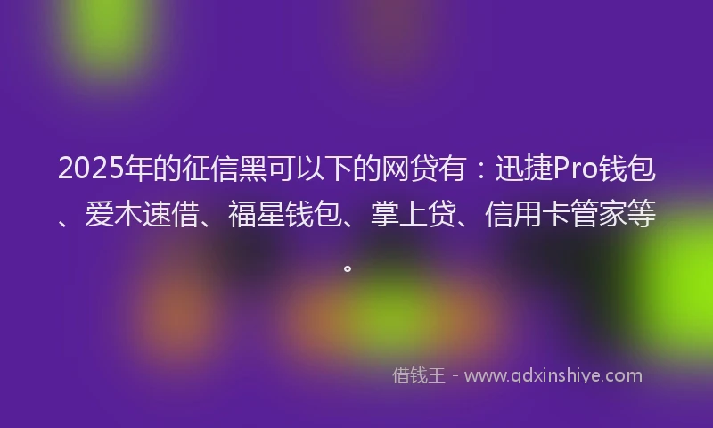 2025年的征信黑可以下的网贷有：迅捷Pro钱包、爱木速借、福星钱包、掌上贷、信用卡管家等。